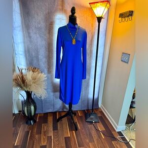 Mock Neck Long Sleeve Midi Dress in Blue-bodycon